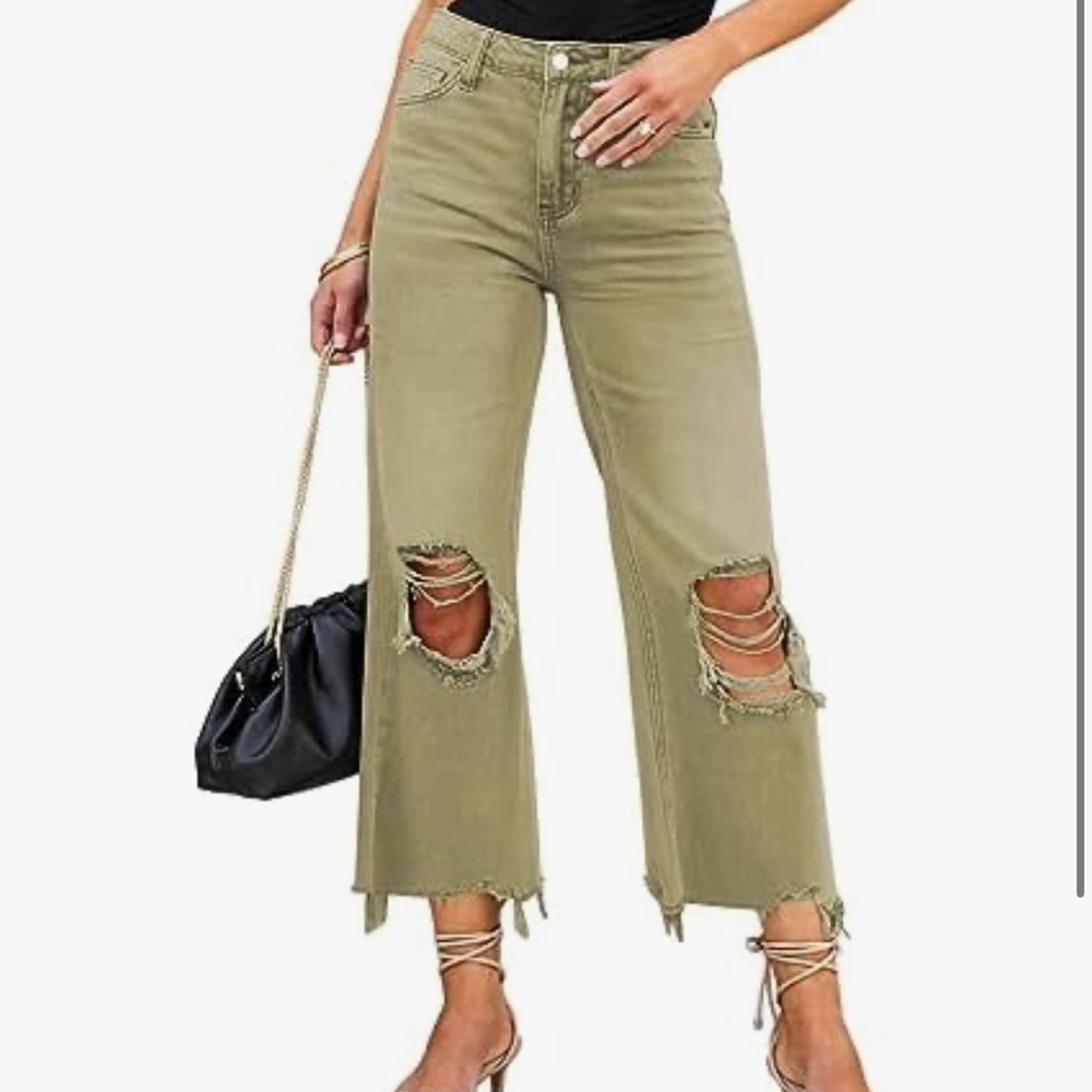 Olive Distressed Women's Jeans